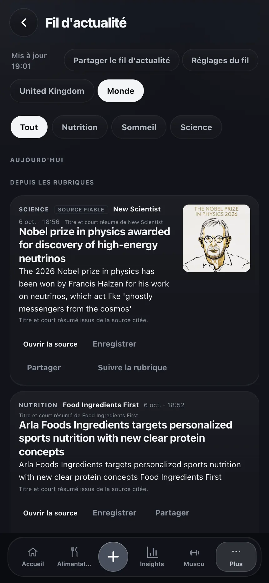 Fil d'actualité TempoLife avec les actualités santé et une sélection personnelle